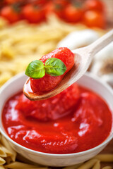 Peeled tomatoes to make pasta. High quality images
