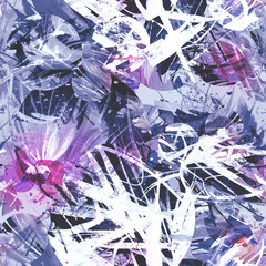 Creative seamless watercolor pattern of plants, Herbs, flowers, poppy, blue, purple tulip. abstract branch, thread. Abstract paint splash. Watercolor background. spray.