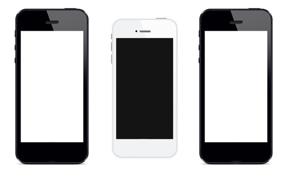 smartphones with white and dark screens on a white background