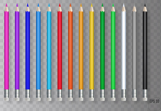 Realistic color pencils on transparent background.