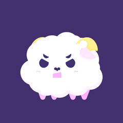 vector illustration of chibi sheep character. angry and irritated sheep's expression. funny, cute, and adorable animals. flat style. design elements. can be used for mascot stickers and logos