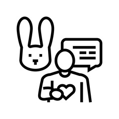 human talking about rabbit with love line icon vector. human talking about rabbit with love sign. isolated contour symbol black illustration