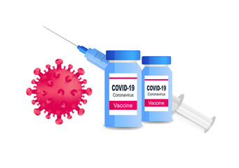 Front view bacteria with bottles of vaccine.