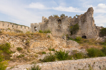 Fototapeta na wymiar View of the walls of the historic Castle of herceg Stjepan in Blagaj. Bosnia and Herzegovina