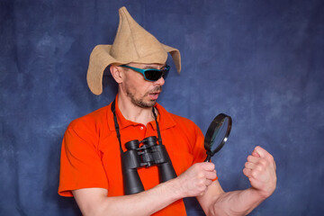 A funny man is playing a fool. Stupid man. April fools day concept. Russian Vanya.
