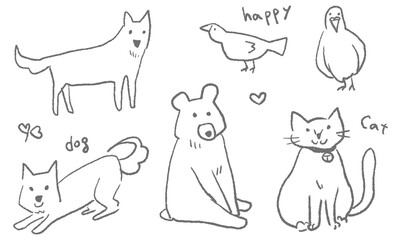 Pet illustrations of dogs, cats, birds, etc.