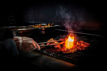 Hot  flame  grill cooking  kebab