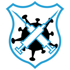 Vector illustration of a vaccine against coronavirus and syringe, vaccination campaign and treatment. All elements are isolated.