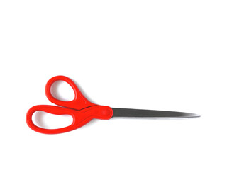 Red scissors (Top view), Isolated on white background with copy space.