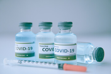 Concept of vaccine coronavirus or covid-19 vaccine, close up