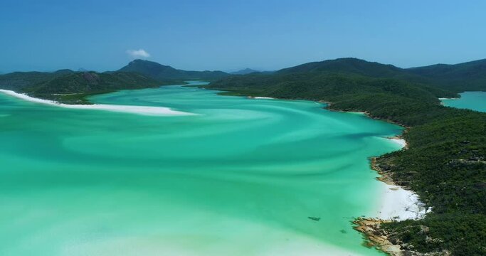 4K aerial hovering motionless view of Hill Inlet at Whitehaven beach,Whitsunday Islands,Queensland,Australia