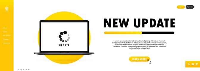 New update for notebook. Installation process in monitor screen. Vector on isolated white background. EPS 10