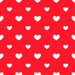 White hearts on red background seamless pattern.