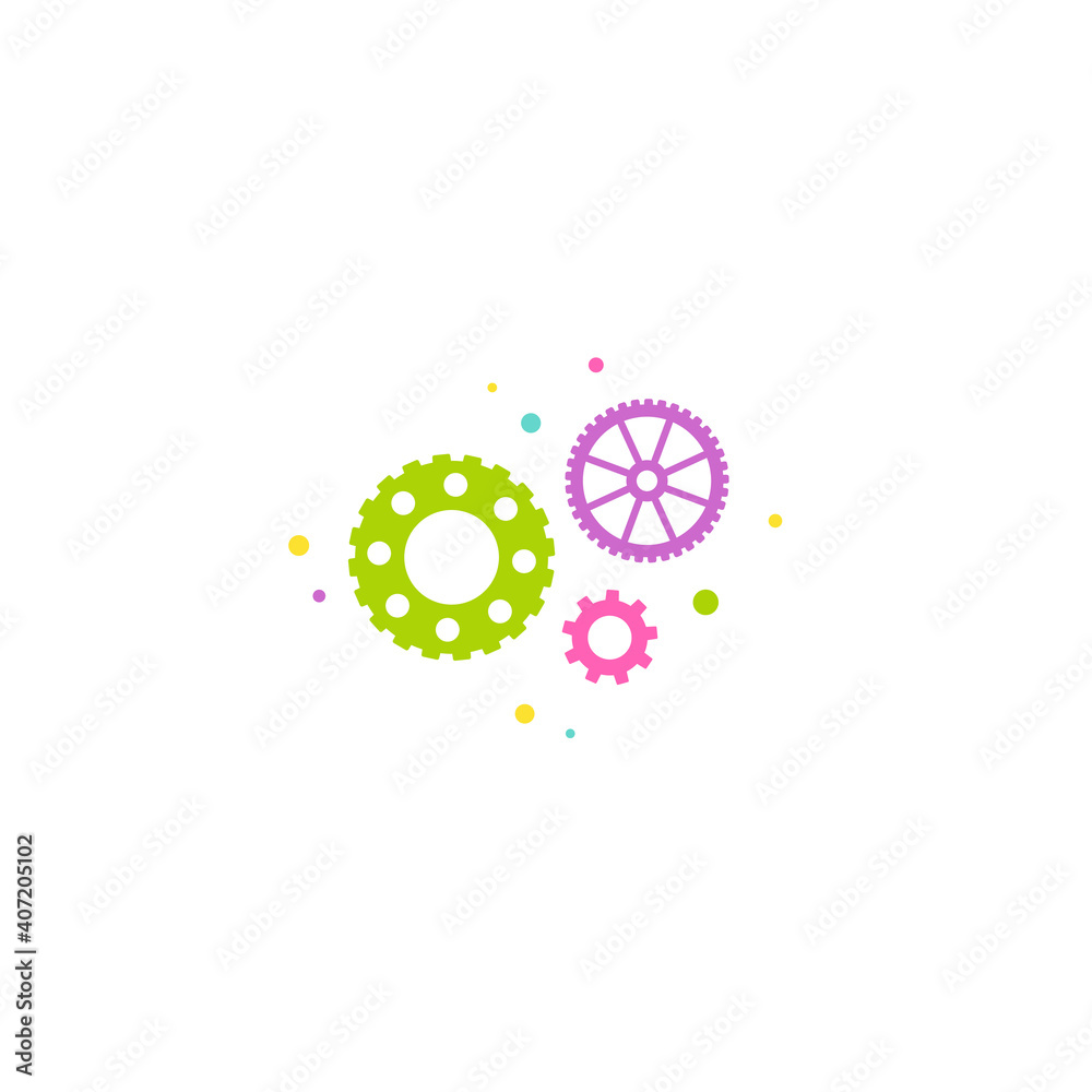 Wall mural bright colorful gears and wheels icon isolated on white background. - Wall murals