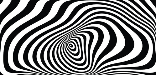 Fototapeta premium Wave design black and white. Digital image with a psychedelic stripes. Argent base for website, print, basis for banners, wallpapers, business cards, brochure, banner. Line art optical 