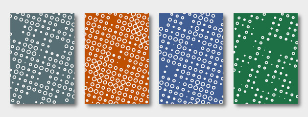 Set of cover templates with diagonal circles and rings. Geometric smooth shapes in different bright colors.