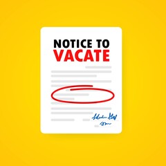 Businessman writes legal documents. Eviction Notice Form. Human resource management concept. Vector on isolated background. EPS 10