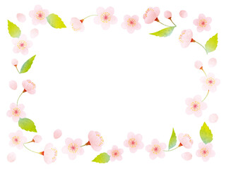 水彩風 葉桜の四角いフレーム