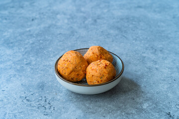 Traditional Turkish Spicy Surk Cheese Balls from Hatay in Turkey. Shanklish Orange Color.