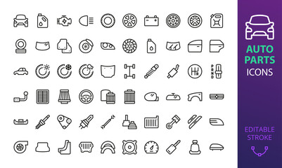 Auto parts icon set. Car part isolated vector icons.