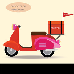 Express Delivery by motorcycle or scooter flat style logo design vector template for company.