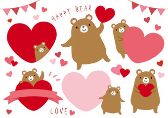 ハート クマ フレーム イラスト セット