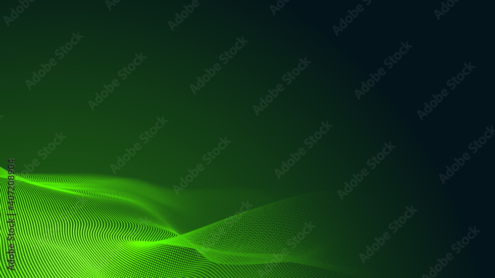 Wall mural dot green wave light screen gradient texture dark background. abstract technology big data digital b