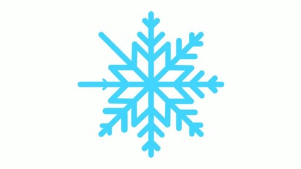 blue winter snowflake grows out of small ice crystals and rotates. Looped animation. Video on white background
