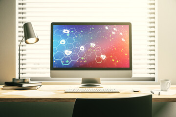 Creative concept of abstract medical illustration on modern laptop screen. Medicine and healthcare concept. 3D Rendering