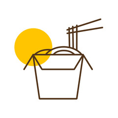 Noodles in thin line box with chopsticks