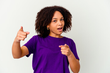 Young african american mixed race woman isolated pointing to front with fingers.