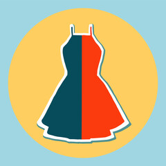Multicolored icons for social networks. Summer clothes. Nice dress. Red and blue dress drawn by hand on a yellow circle.