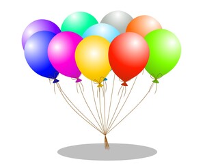 vector illustration, Realistic Collection of Colorful Balloons Flying with rope tied, for Party and Celebration decorations like birthdays, Isolated on White Background.