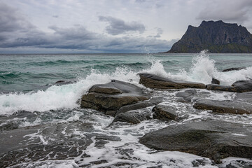Uttakleiv beach on lofoten islands in north Norway
