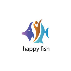 Happy fish logo vector illustration color design template