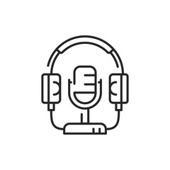 Microphone and headphones color line icon. Podcasting. Editable stroke.