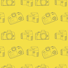 Seamless pattern camera, vector illustration, hand drawing sketch, yellow