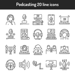 Podcasting color line icons set.