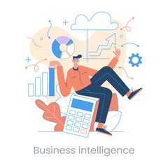 Enterprise strategy development concept. Big data analytics. Business Intelligence. Business rule. Data management abstract metaphor. Vector illustration set. Application software.