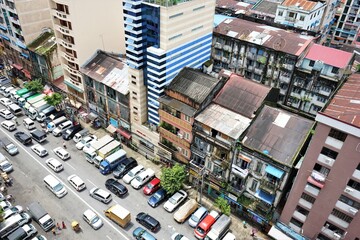 Fototapeta na wymiar Aerial View of Yangon City in Myanmar - ミャンマー ヤンゴン 街並み