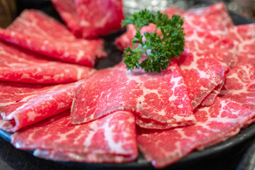 Raw Beef Meat Slices Sukiyaki Japanese food shabu shabu
