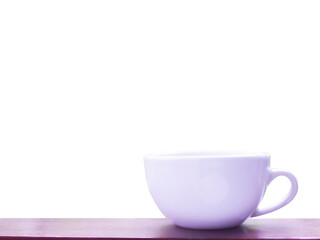 White coffee cup on wooden table board realistic isolated on white background
