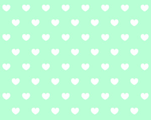 Seamless vector green background with white hearts. Love, wedding, Valentine's day concept