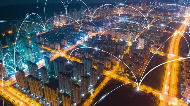 smart Connected city skyline. Futuristic network concept, city Technology.