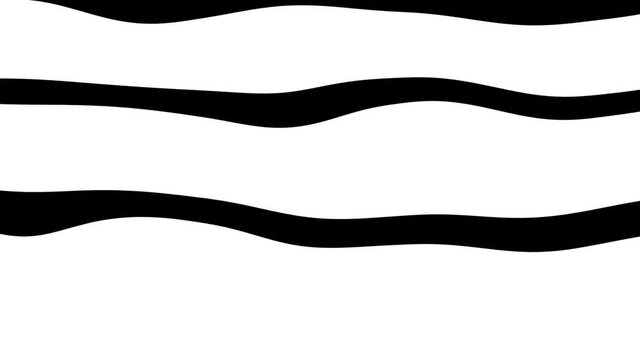 Wavy surface animation. Striped pattern motion. Moving black lines on white background.