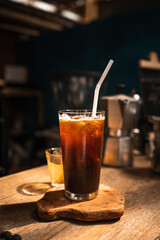 Iced coffee in a cup,Pouring coffee into the cup