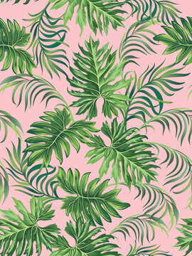 Green tropical palm leaves seamless vector pattern on the black background.Trendy summer print. © Logunova Elena