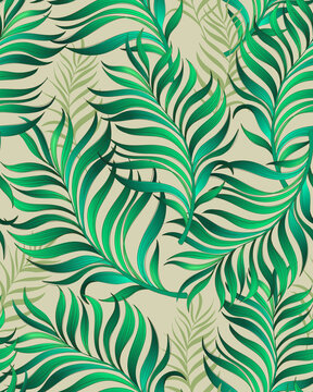 Green tropical palm leaves seamless vector pattern on the black background.Trendy summer print. © Logunova Elena