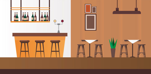 elegant tables and chairs with bar restaurant scene