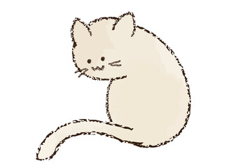 クレヨン画　座る猫のイラスト